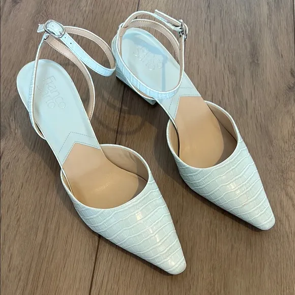 Franco Sarto White Croc-Embossed Slingback Heels