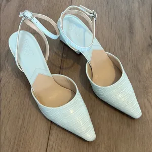 Franco Sarto White Croc-Embossed Slingback Heels