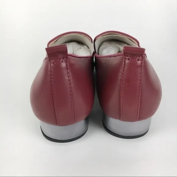 Franco Sarto Womens Vianna Red Leather Slip On Loafers Point Toe Kitten Heel 7.5