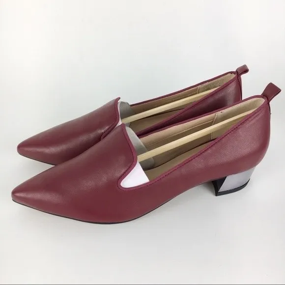 Franco Sarto Womens Vianna Red Leather Slip On Loafers Point Toe Kitten Heel 7.5