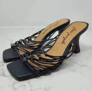 Free People Black Leather Strappy Heeled Sandals 37