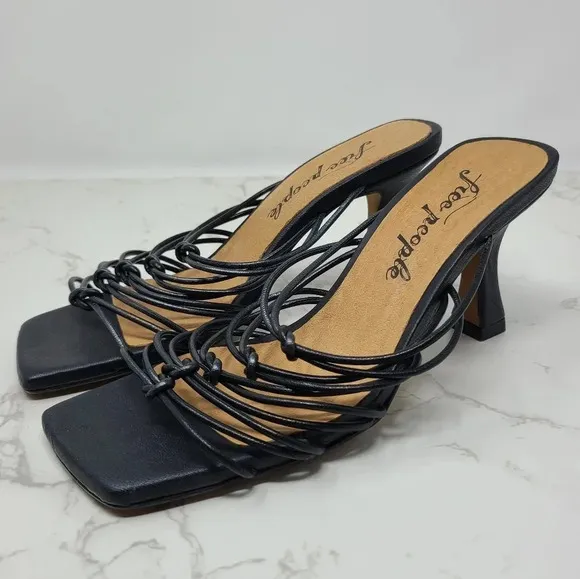 Free People Black Leather Strappy Heeled Sandals 37