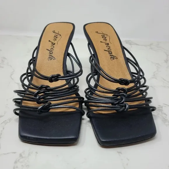 Free People Black Leather Strappy Heeled Sandals 37