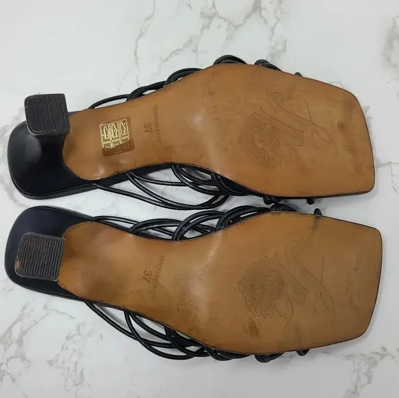 Free People Black Leather Strappy Heeled Sandals 37