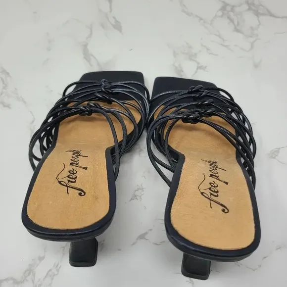 Free People Black Leather Strappy Heeled Sandals 37