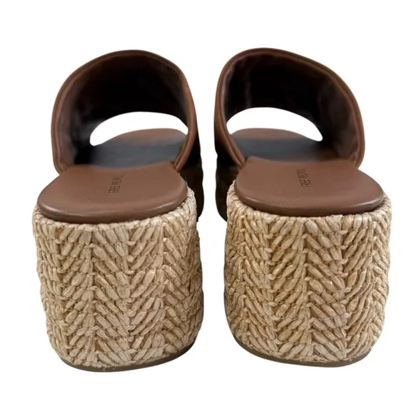 Free People Harbor Raffia Tan Leather Flatform Slide Sandals Size 9