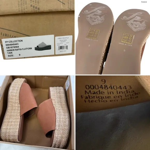 Free People Harbor Raffia Tan Leather Flatform Slide Sandals Size 9