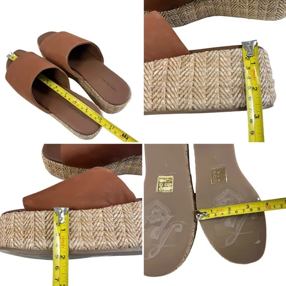 Free People Harbor Raffia Tan Leather Flatform Slide Sandals Size 9