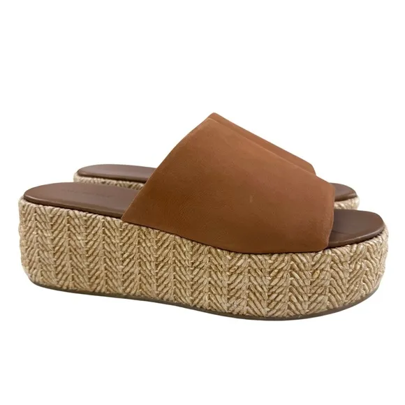 Free People Harbor Raffia Tan Leather Flatform Slide Sandals Size 9