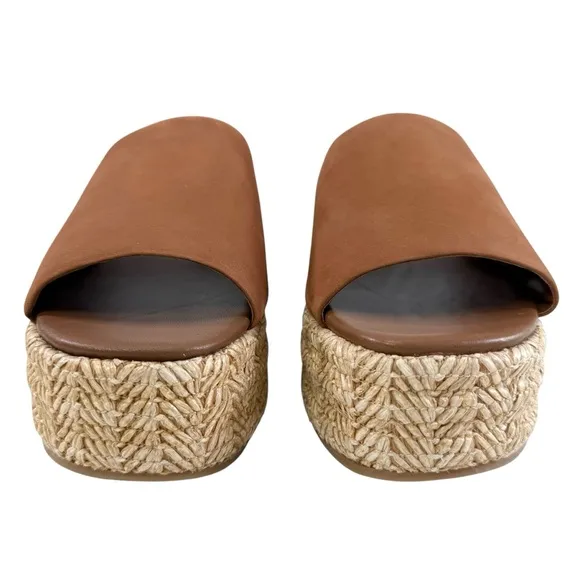 Free People Harbor Raffia Tan Leather Flatform Slide Sandals Size 9