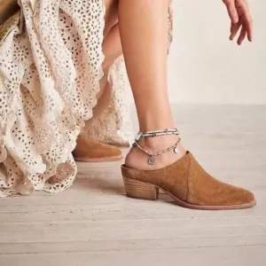Free People Mules New Frontier Shoes Suede Slip On Casual Western Boho Tan 7