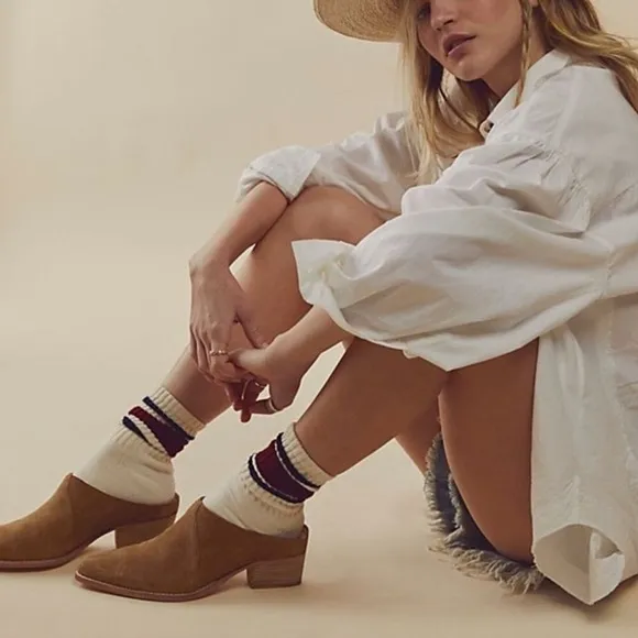 Free People Mules New Frontier Shoes Suede Slip On Casual Western Boho Tan 7