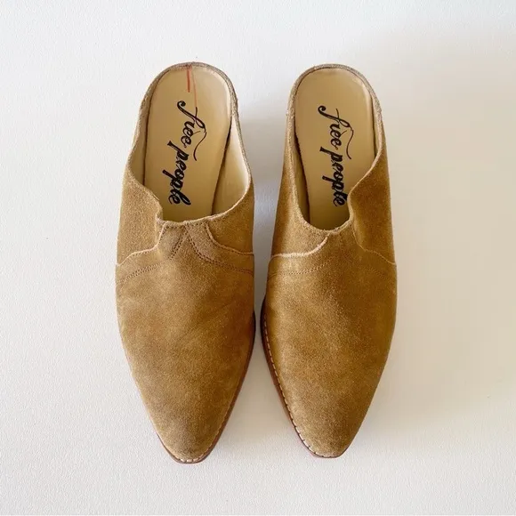 Free People Mules New Frontier Shoes Suede Slip On Casual Western Boho Tan 7