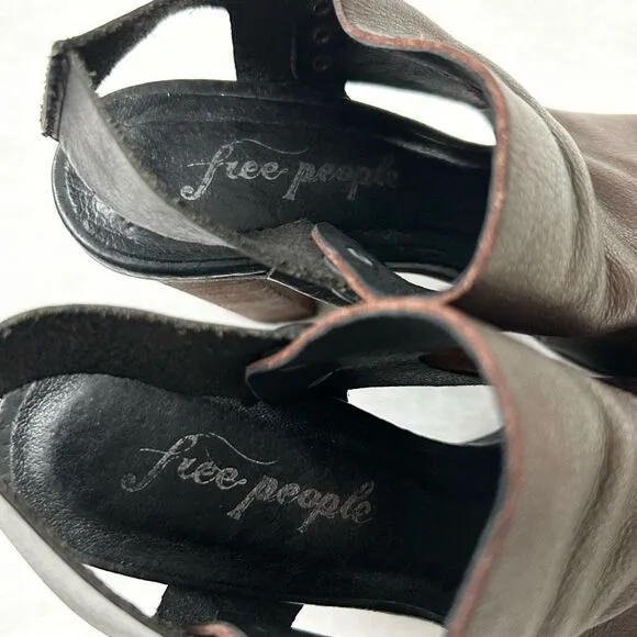 Free People Picture This Leather Peep Toe Heeled Sandals Brown Size EU 39 US 8.5