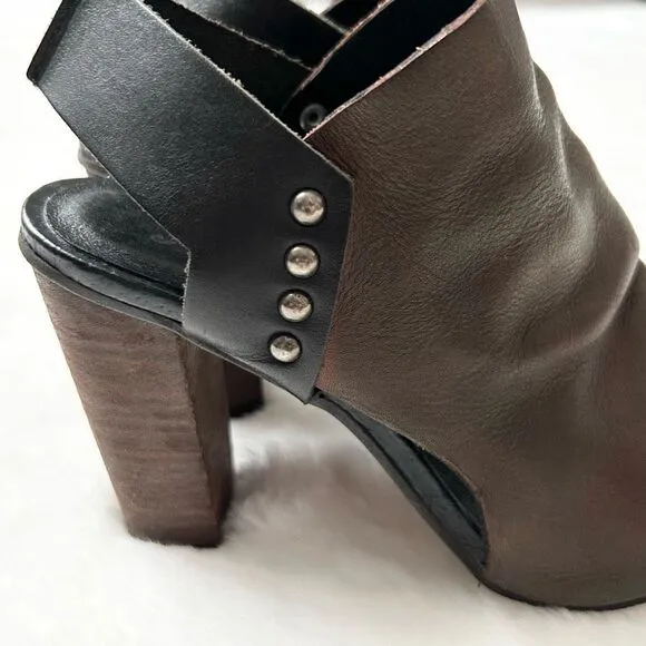 Free People Picture This Leather Peep Toe Heeled Sandals Brown Size EU 39 US 8.5