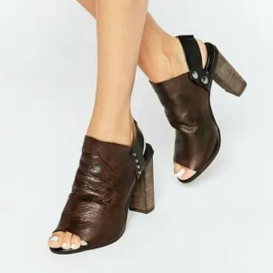 Free People Picture This Leather Peep Toe Heeled Sandals Brown Size EU 39 US 8.5