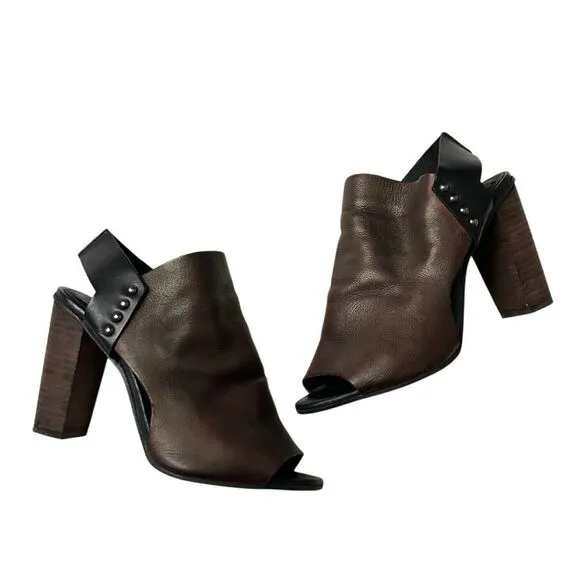 Free People Picture This Leather Peep Toe Heeled Sandals Brown Size EU 39 US 8.5