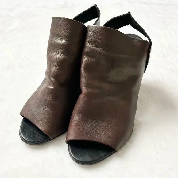 Free People Picture This Leather Peep Toe Heeled Sandals Brown Size EU 39 US 8.5