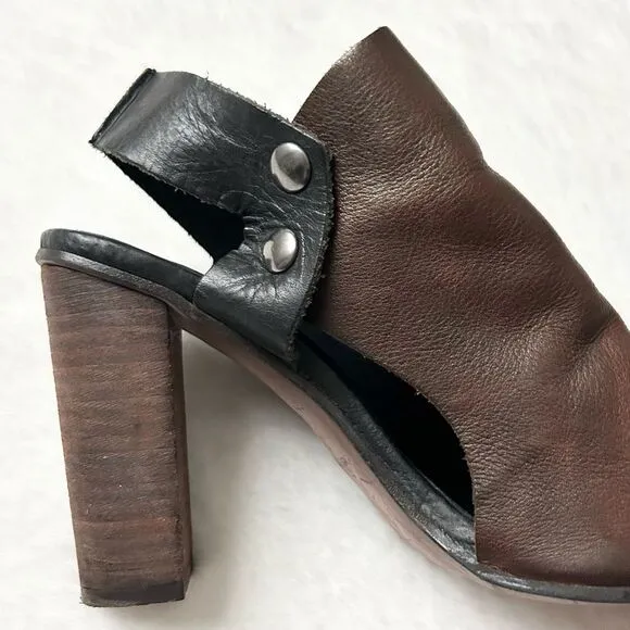 Free People Picture This Leather Peep Toe Heeled Sandals Brown Size EU 39 US 8.5