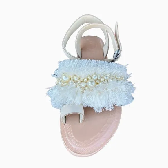 Free People Sun Peaks Embellished Sandals Ivory Size EU 38.5 US 8.5 New with box