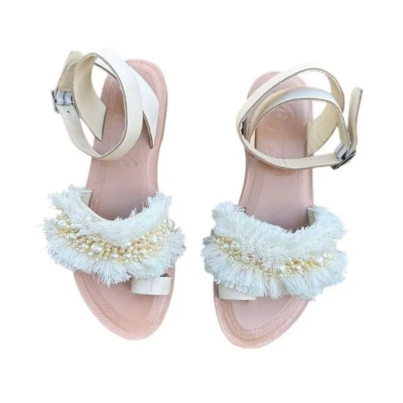 Free People Sun Peaks Embellished Sandals Ivory Size EU 38.5 US 8.5 New with box