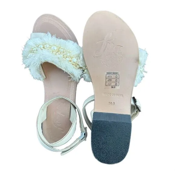 Free People Sun Peaks Embellished Sandals Ivory Size EU 38.5 US 8.5 New with box