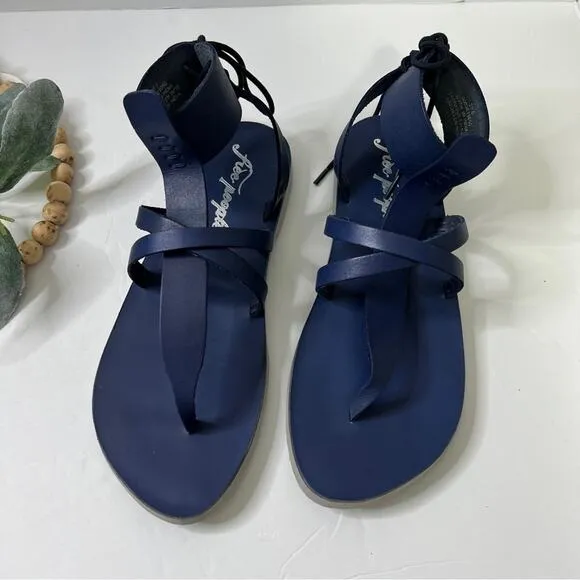 Free people Vacation Day Wrap Leather Sandals Denim blue Sz 39.5