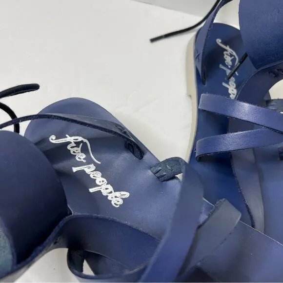 Free people Vacation Day Wrap Leather Sandals Denim blue Sz 39.5