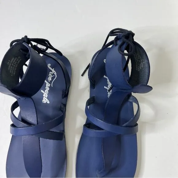 Free people Vacation Day Wrap Leather Sandals Denim blue Sz 39.5
