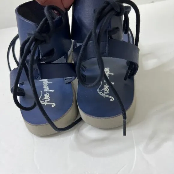 Free people Vacation Day Wrap Leather Sandals Denim blue Sz 39.5