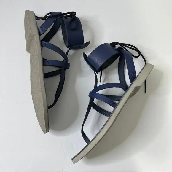 Free people Vacation Day Wrap Leather Sandals Denim blue Sz 39.5