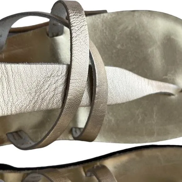 Free People Vacation Day Wrap Sandal  In Vintage Gold Leather Size 39.5 EU