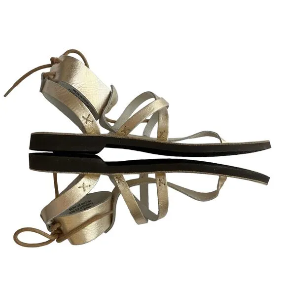 Free People Vacation Day Wrap Sandal  In Vintage Gold Leather Size 39.5 EU