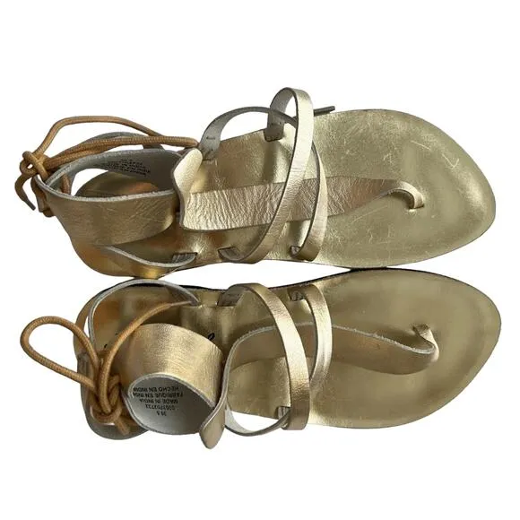 Free People Vacation Day Wrap Sandal  In Vintage Gold Leather Size 39.5 EU