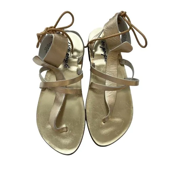 Free People Vacation Day Wrap Sandal  In Vintage Gold Leather Size 39.5 EU