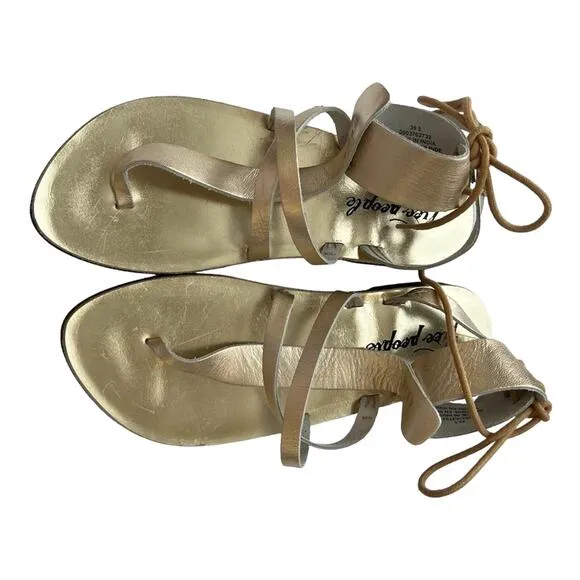 Free People Vacation Day Wrap Sandal  In Vintage Gold Leather Size 39.5 EU
