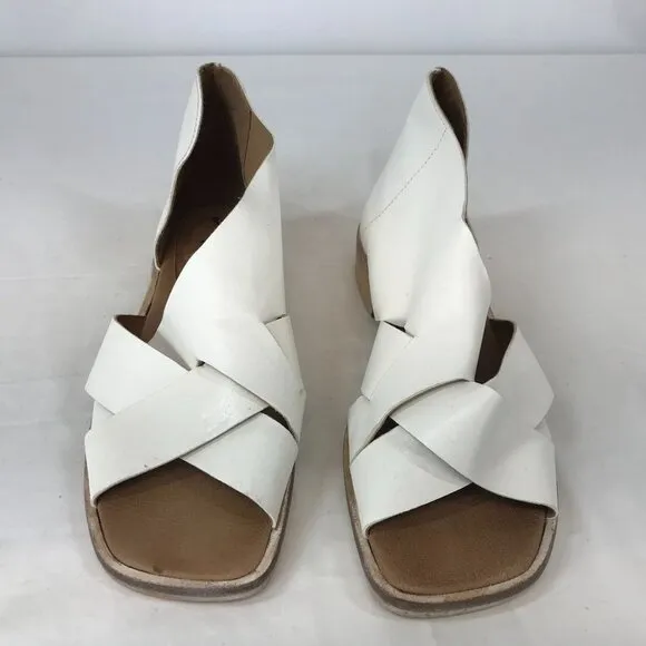 FREE PEOPLE ~ WOMENS 38.5 ~ LEATHER OPEN TOE D'ORSAY SANDALS WHITE