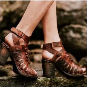 Freebird by Steven Bongo Brown Distressed Leather Heeled Sandals Women's Size 7