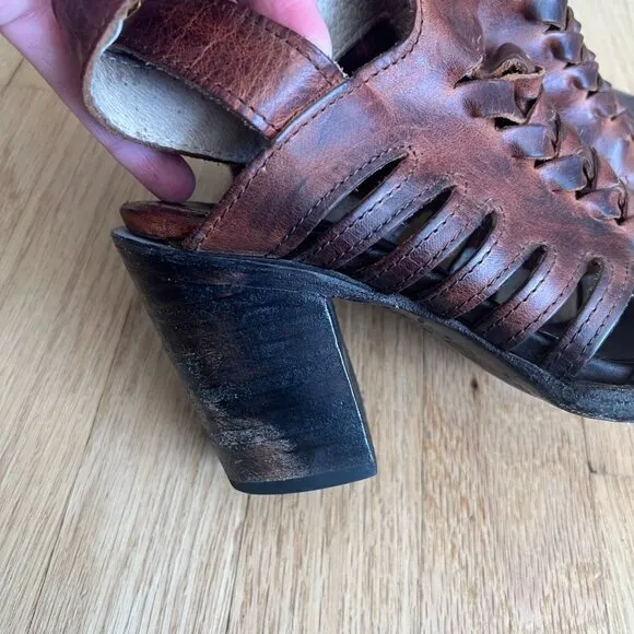 Freebird by Steven Bongo Brown Distressed Leather Heeled Sandals Women's Size 7