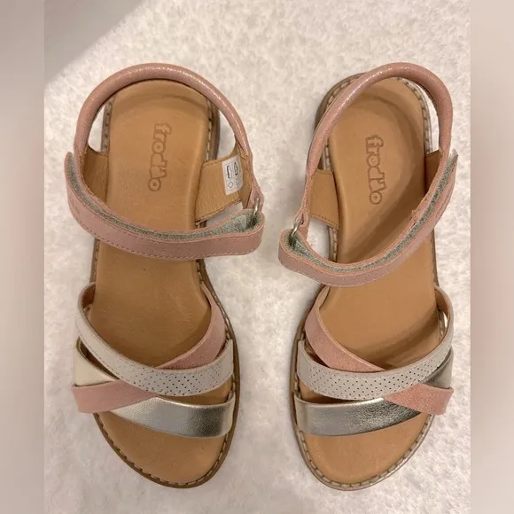 Froddo Girls Pink/Gold Strap Leather Sandals Size EU 34 US 3.  Like New!
