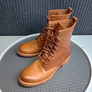 Frye Brown Lace-Up Boots with Glossy Leather Finish