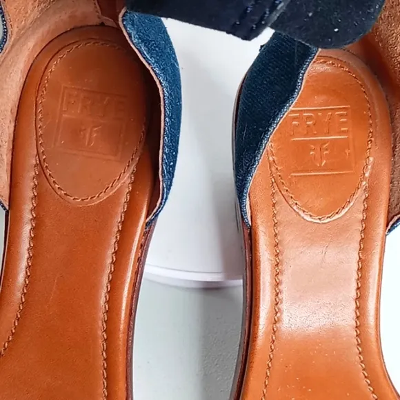 Frye - Denim and Blue Suede Stacked Heel Sandals - 10