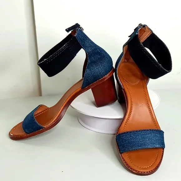 Frye - Denim and Blue Suede Stacked Heel Sandals - 10