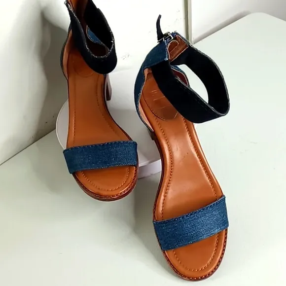 Frye - Denim and Blue Suede Stacked Heel Sandals - 10