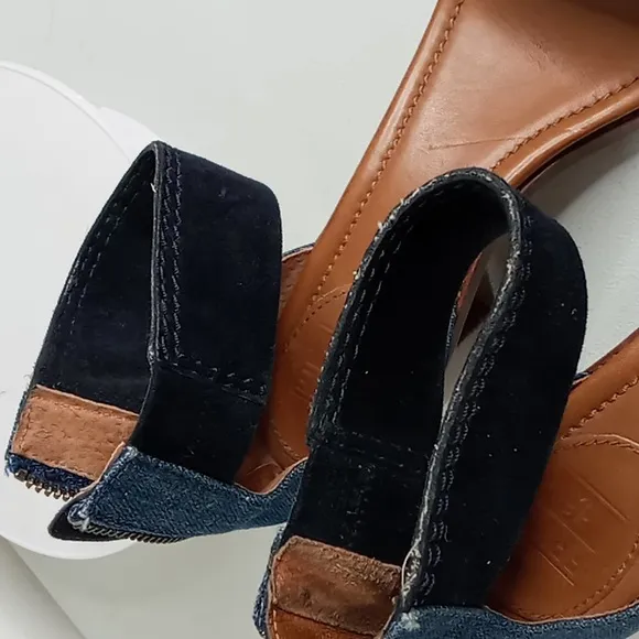 Frye - Denim and Blue Suede Stacked Heel Sandals - 10