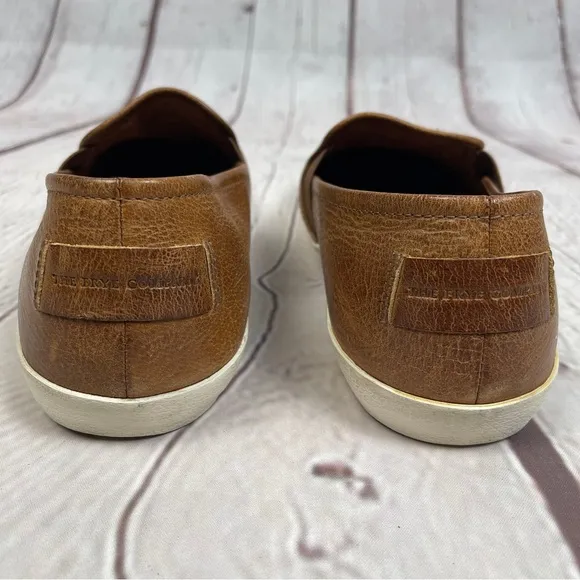 FRYE Dylan men's cognac brown leather slip-on loafer shoes, size 9.5