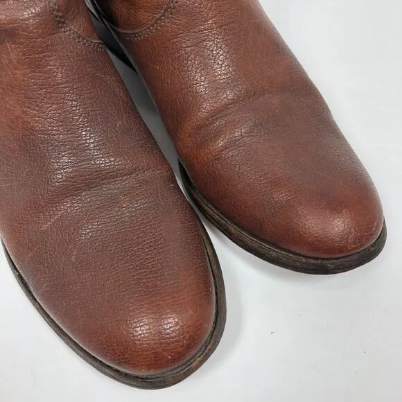 Frye Melissa Button Back Zip Boots Womens 8 Cognac Brown Leather Tall Riding