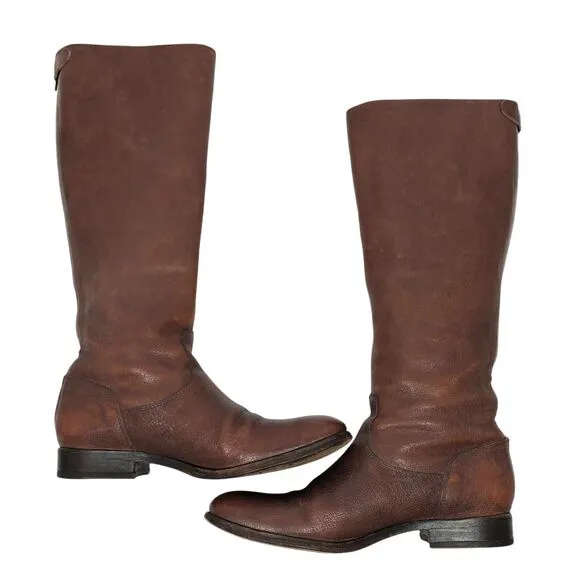 Frye Melissa Button Back Zip Boots Womens 8 Cognac Brown Leather Tall Riding