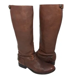 Frye Melissa Button Back Zip Boots Womens 8 Cognac Brown Leather Tall Riding