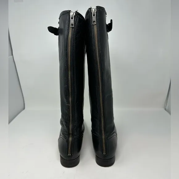 Frye Melissa Button Lug tall leather riding Boots Black Size 9B